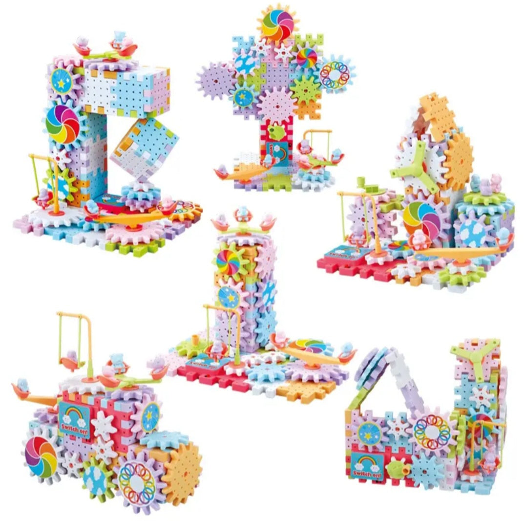 Jeu de Construction Éducatif à Engrenages – 83 Pièces Colorées DIY