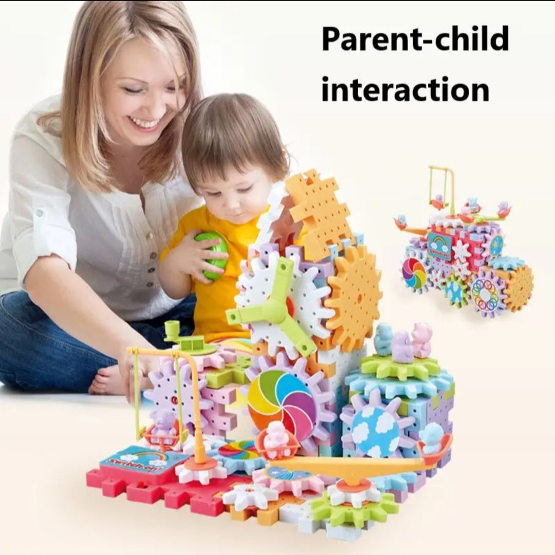 Jeu de Construction Éducatif à Engrenages – 83 Pièces Colorées DIY