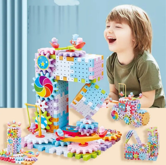 Jeu de Construction Éducatif à Engrenages – 83 Pièces Colorées DIY